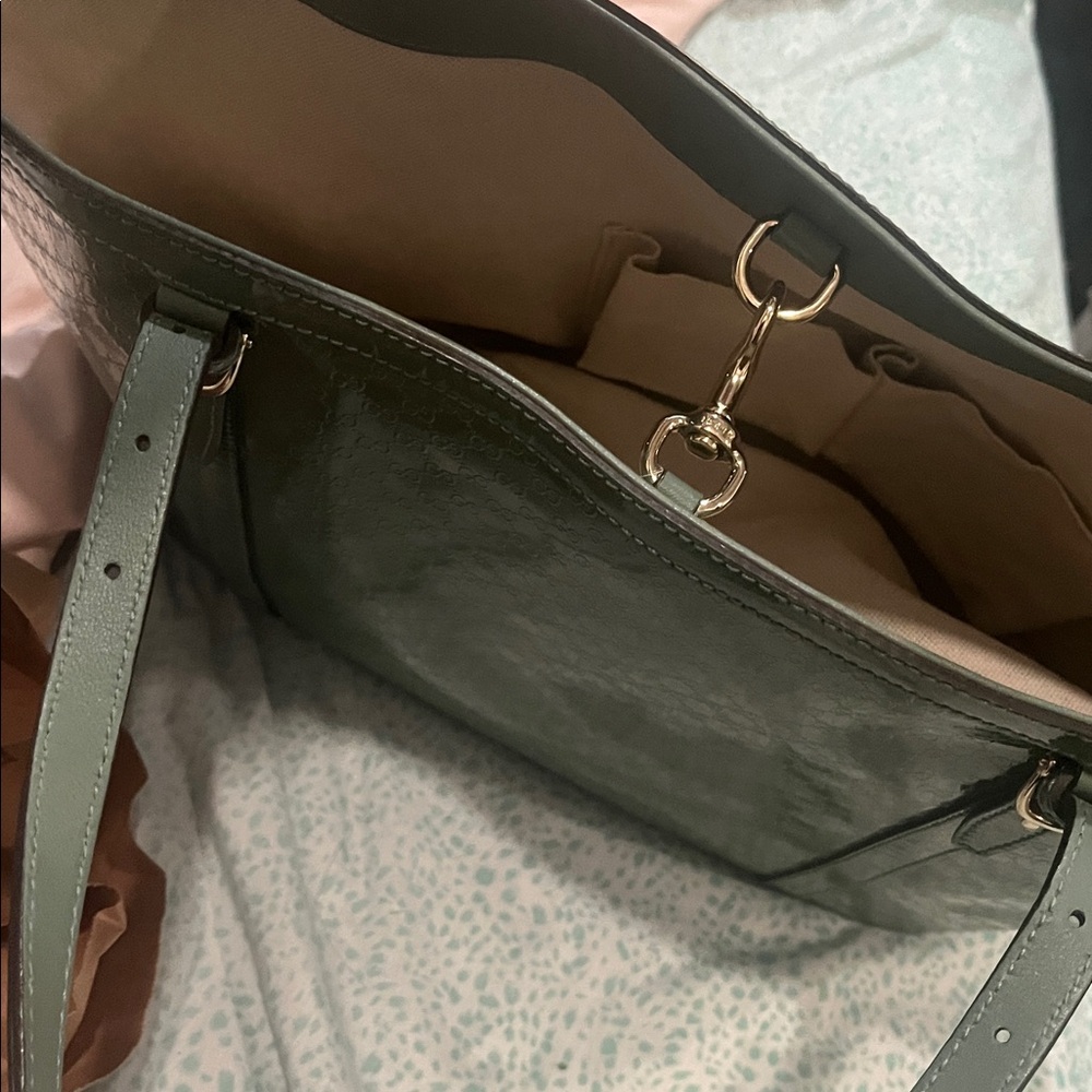 NWOT Gucci microguccisima monogram patent RARE COLOR sagegreen tote shoulder bag - Picture 13 of 14